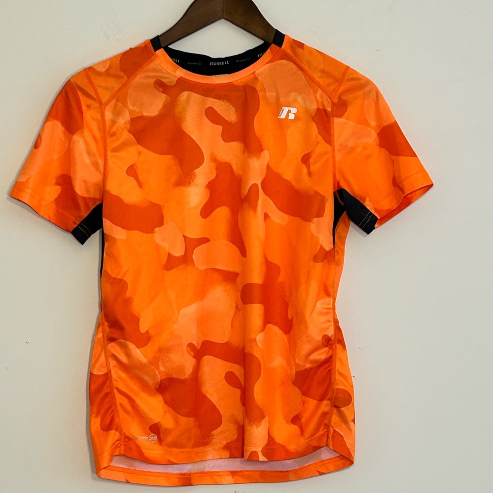 Russell Athletic Youth XXL (18) Orange Camo Dri-Power 360 Performance Tee